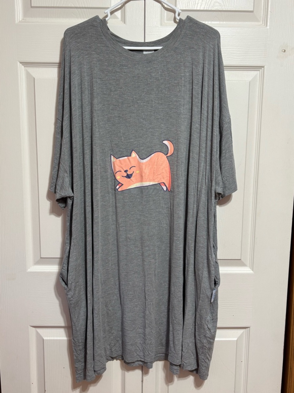 Gray Sleep Shirt with Pink Cat Graphic